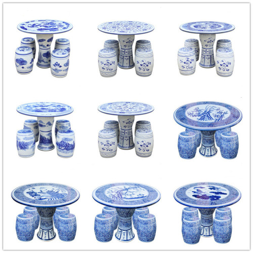 Factory Direct Chinese Hand Painted Blue and White Porcelain Garden Table Set with Ceramic Seat Stools for Indoor and Outdoor