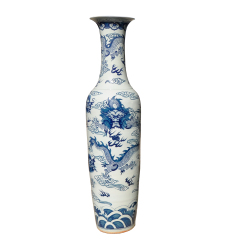 Large Chinese Hand Painted Dragon Ceramic Blue and White Porcelain Floor Vases