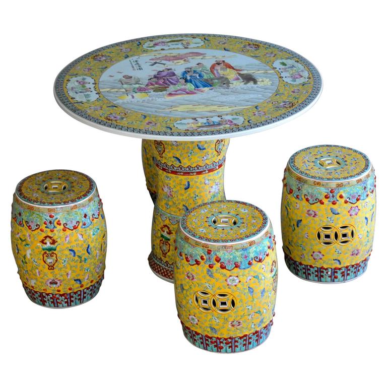 Jingdezhen Outdoor Furniture Luxury Hand Painted Ceramic Porcelain Garden Table Set with Stools