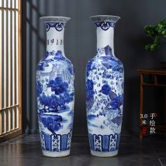 Large Chinese Hand Painted Dragon Ceramic Blue and White Porcelain Floor Vases
