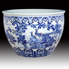 Antique large chinese Hand Painted blue white ceramic planters pots