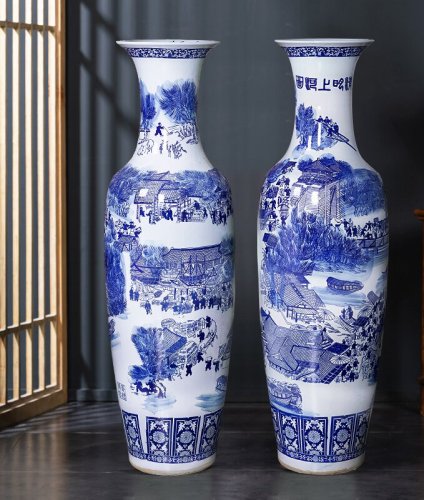 Large Chinese Hand Painted Dragon Ceramic Blue and White Porcelain Floor Vases