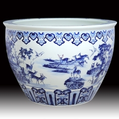 Antique large chinese Hand Painted blue white ceramic planters pots