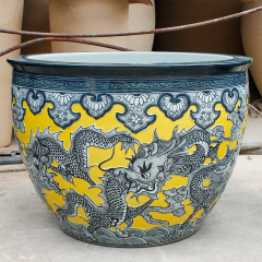 Luxury large size outdoor usage chinese hand painted dragon ceramic plant pots