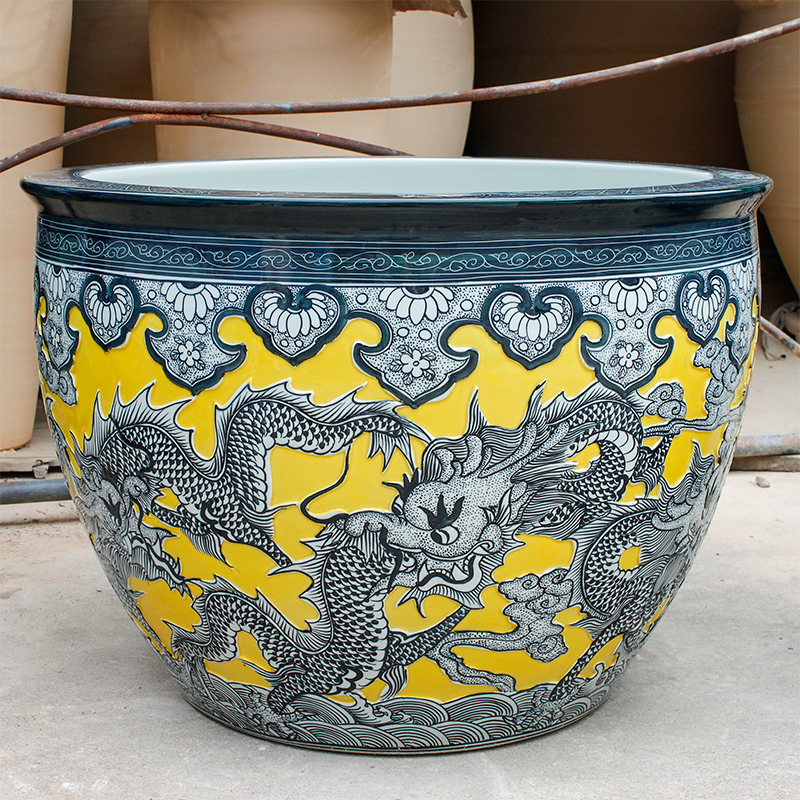 Luxury large size outdoor usage chinese hand painted dragon ceramic plant pots