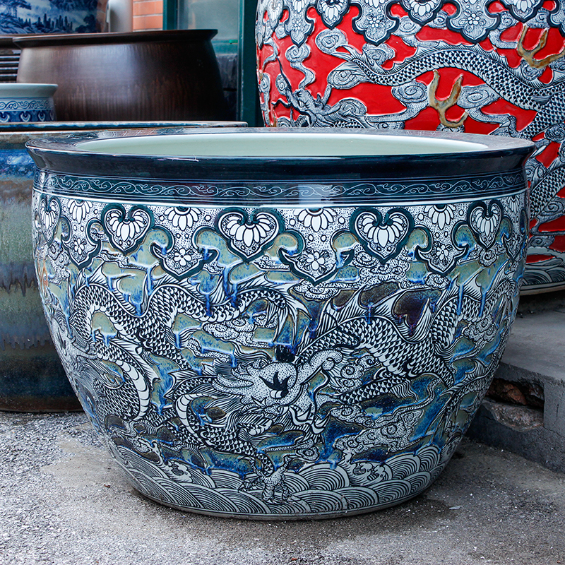 Luxury large size outdoor usage chinese hand painted dragon ceramic plant pots
