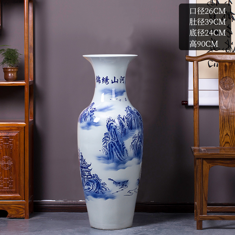 Large Chinese Hand Painted Dragon Ceramic Blue and White Porcelain Floor Vases