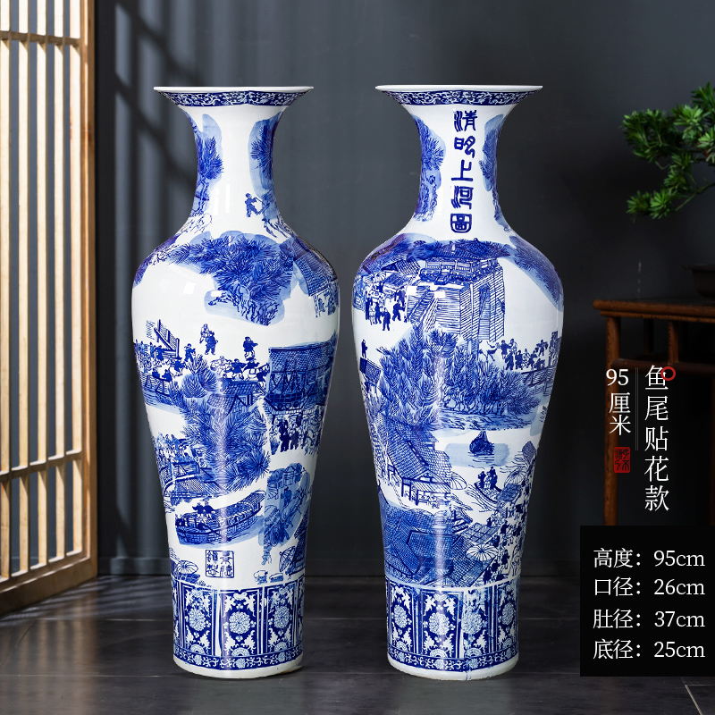 Large Chinese Hand Painted Dragon Ceramic Blue and White Porcelain Floor Vases