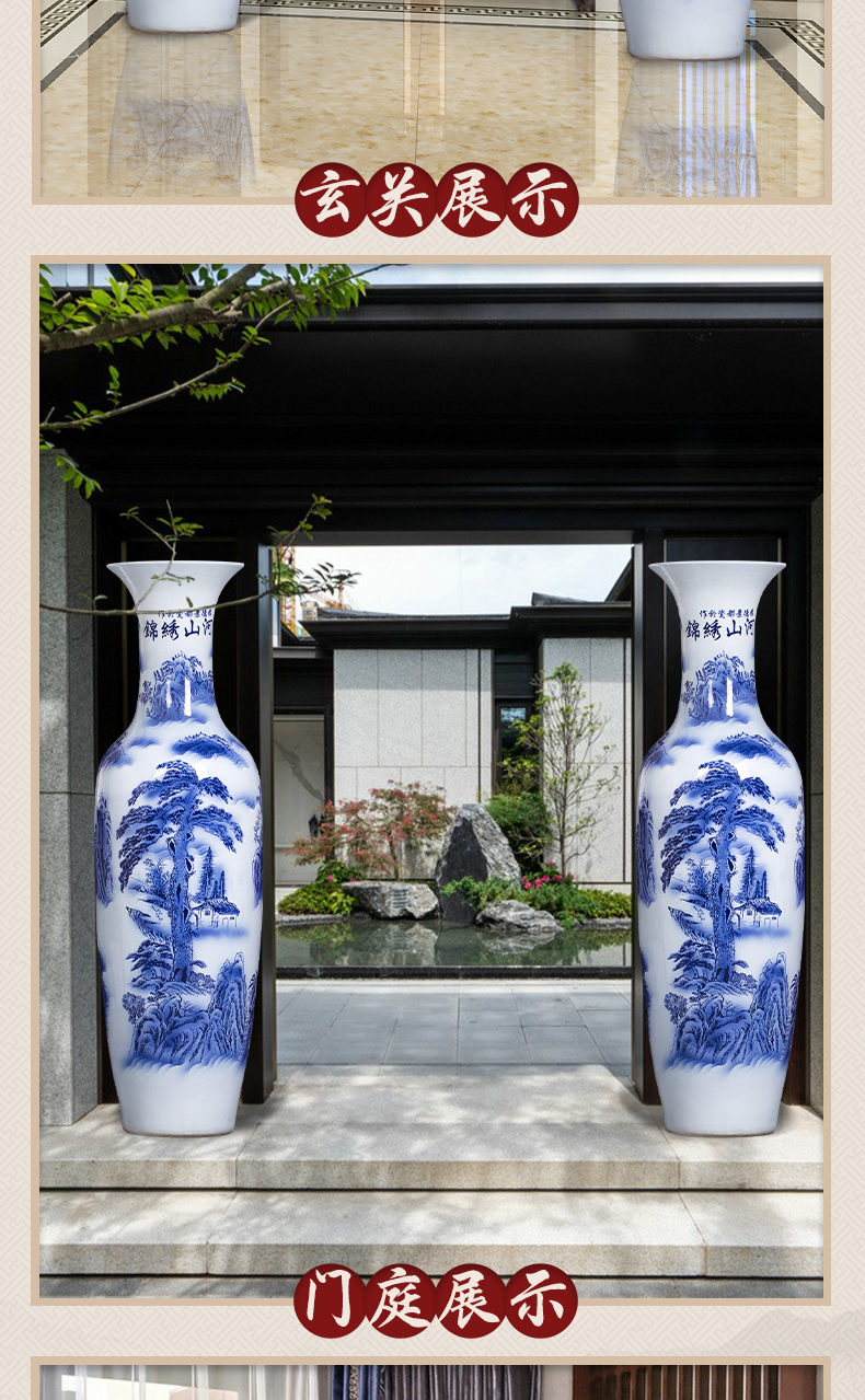 Large Chinese Hand Painted Dragon Ceramic Blue and White Porcelain Floor Vases