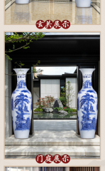 Large Chinese Hand Painted Dragon Ceramic Blue and White Porcelain Floor Vases