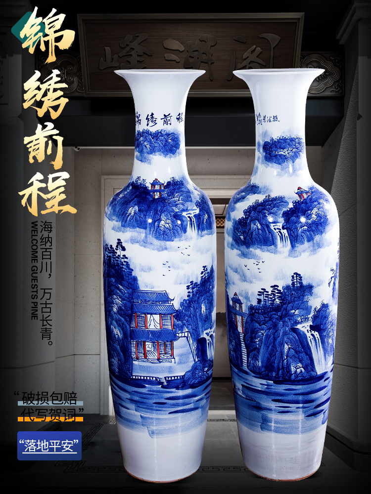 Large Chinese Hand Painted Dragon Ceramic Blue and White Porcelain Floor Vases
