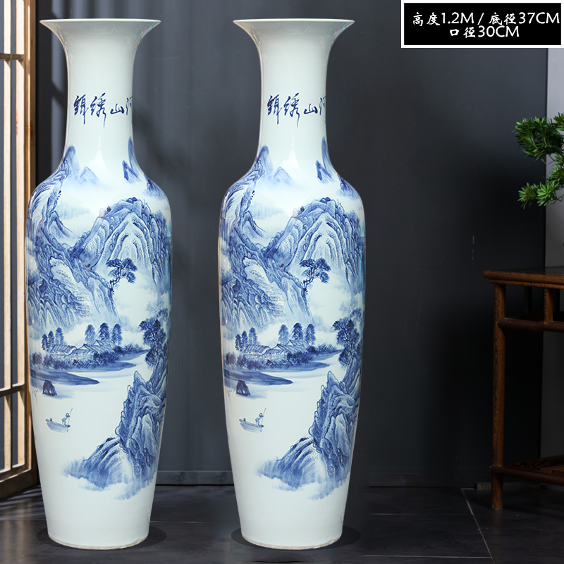 Large Chinese Hand Painted Dragon Ceramic Blue and White Porcelain Floor Vases