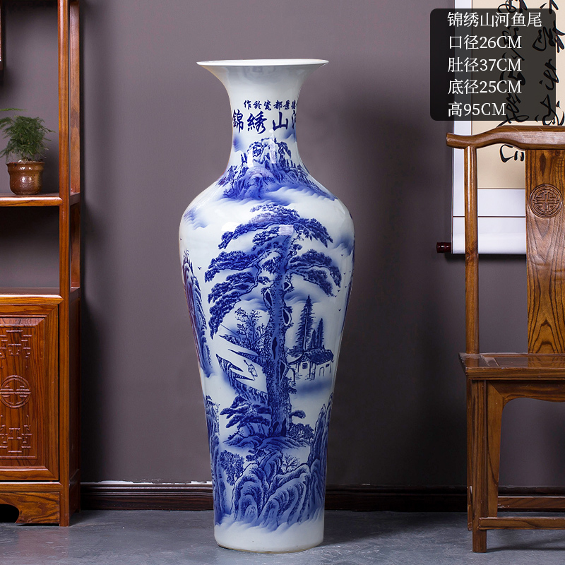 Large Chinese Hand Painted Dragon Ceramic Blue and White Porcelain Floor Vases