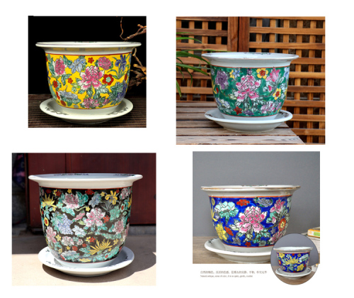 7PCS SET Jingdezhen Ceramic Luxury Famille Rose Porcelain Garden Flower Plant Pots Planter Wholesale