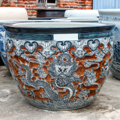 Luxury large size outdoor usage chinese hand painted dragon ceramic plant pots