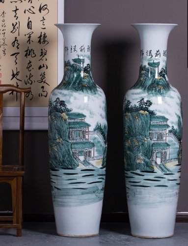 Large Chinese Hand Painted Dragon Ceramic Blue and White Porcelain Floor Vases