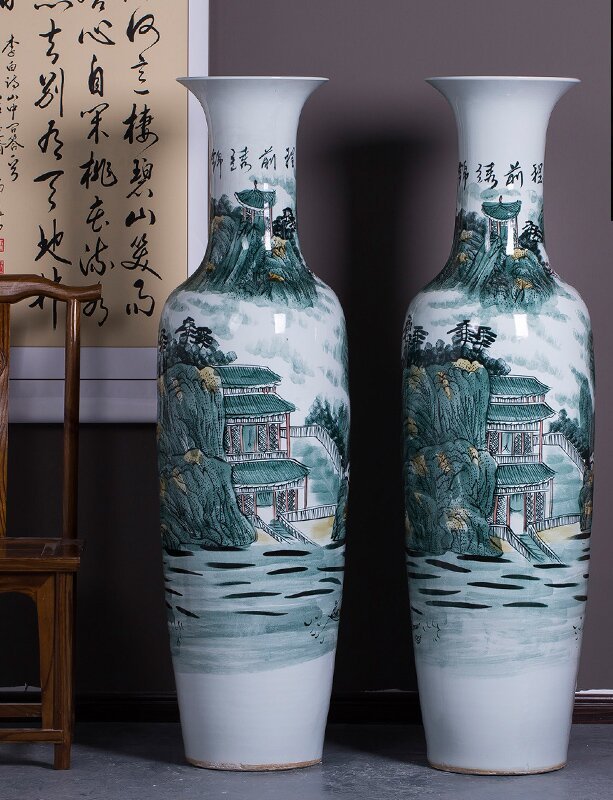 Large Chinese Hand Painted Dragon Ceramic Blue and White Porcelain Floor Vases