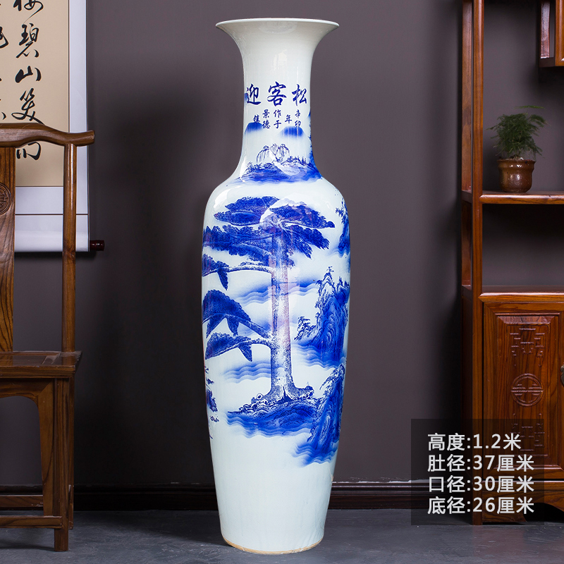 Large Chinese Hand Painted Dragon Ceramic Blue and White Porcelain Floor Vases