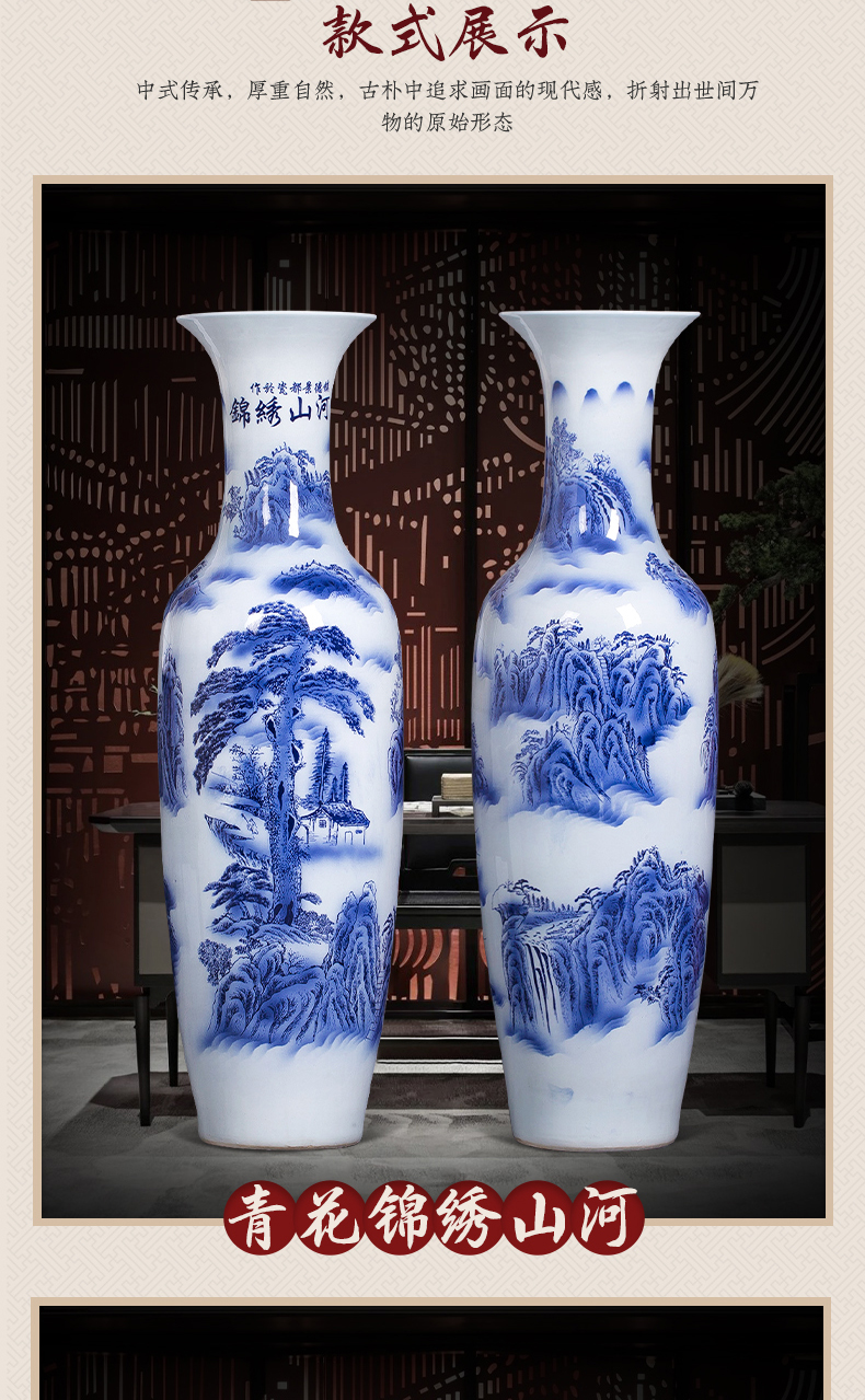 Large Chinese Hand Painted Dragon Ceramic Blue and White Porcelain Floor Vases