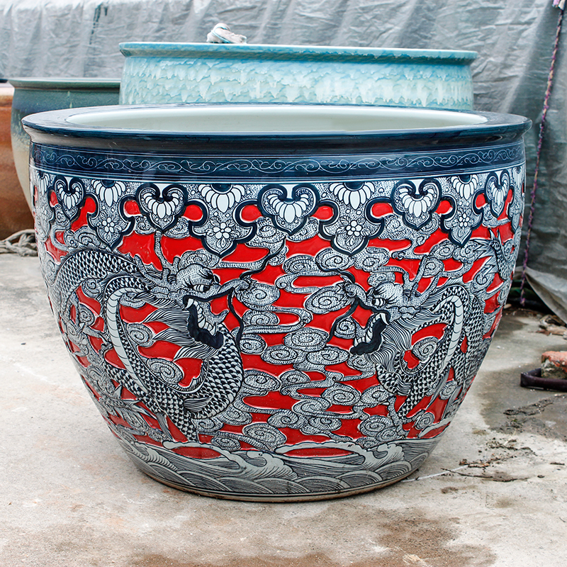 Luxury large size outdoor usage chinese hand painted dragon ceramic plant pots