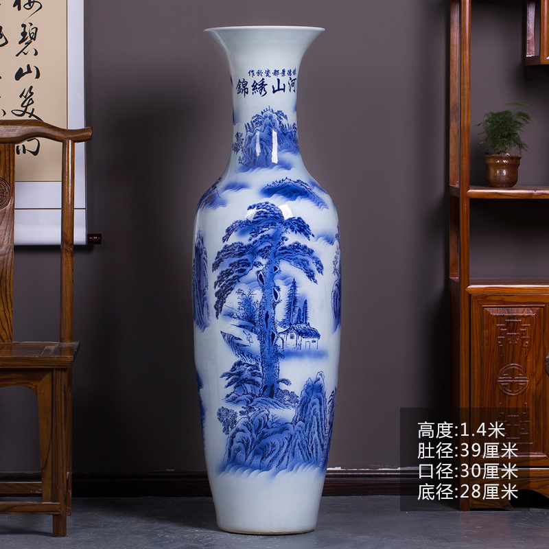 Large Chinese Hand Painted Dragon Ceramic Blue and White Porcelain Floor Vases