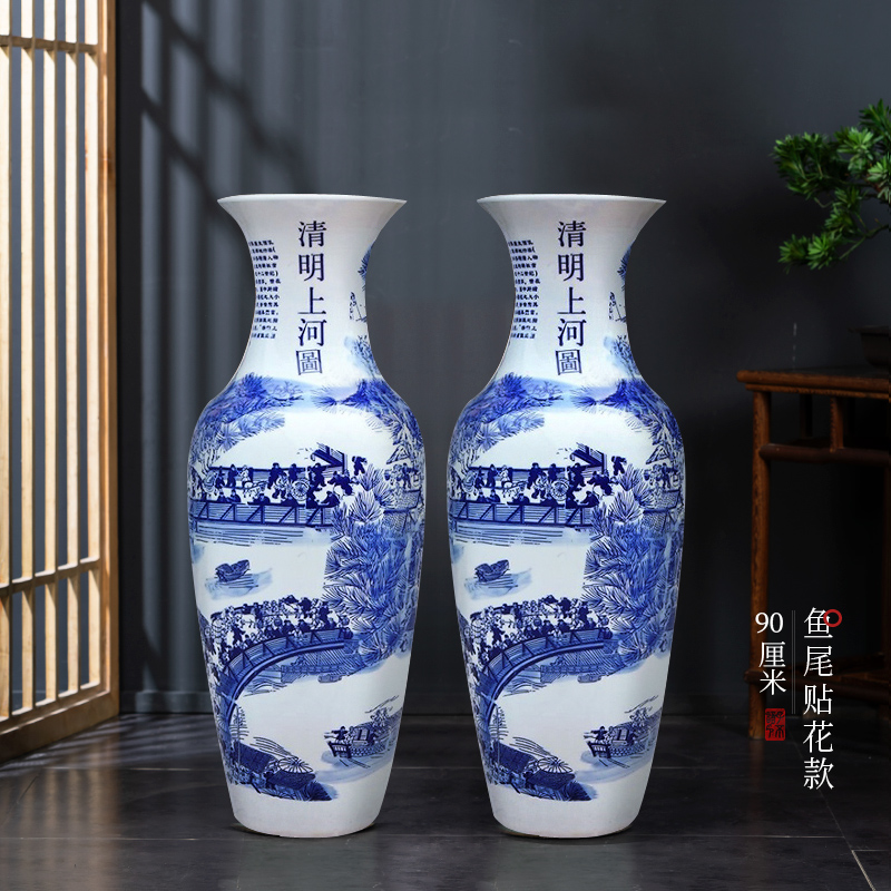 Large Chinese Hand Painted Dragon Ceramic Blue and White Porcelain Floor Vases
