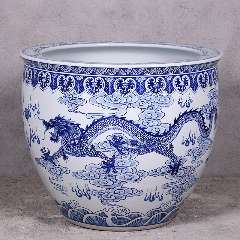 Antique large chinese Hand Painted blue white ceramic planters pots