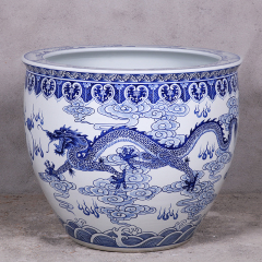 Antique large chinese Hand Painted blue white ceramic planters pots