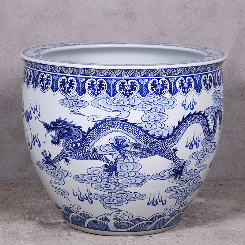 Antique large chinese Hand Painted blue white ceramic planters pots