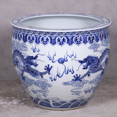 Antique large chinese Hand Painted blue white ceramic planters pots