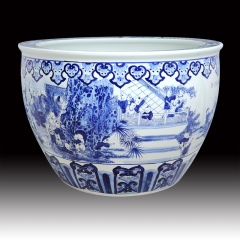 Antique large chinese Hand Painted blue white ceramic planters pots