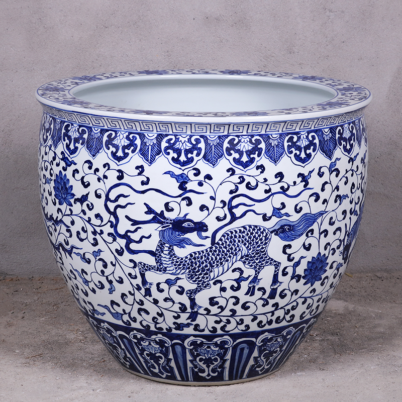 Antique large chinese Hand Painted blue white ceramic planters pots
