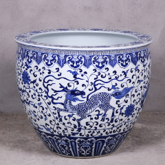 Antique large chinese Hand Painted blue white ceramic planters pots