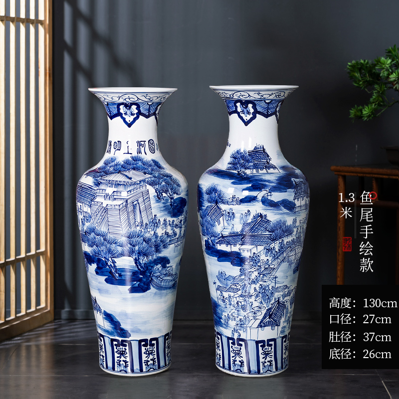 Large Chinese Hand Painted Dragon Ceramic Blue and White Porcelain Floor Vases