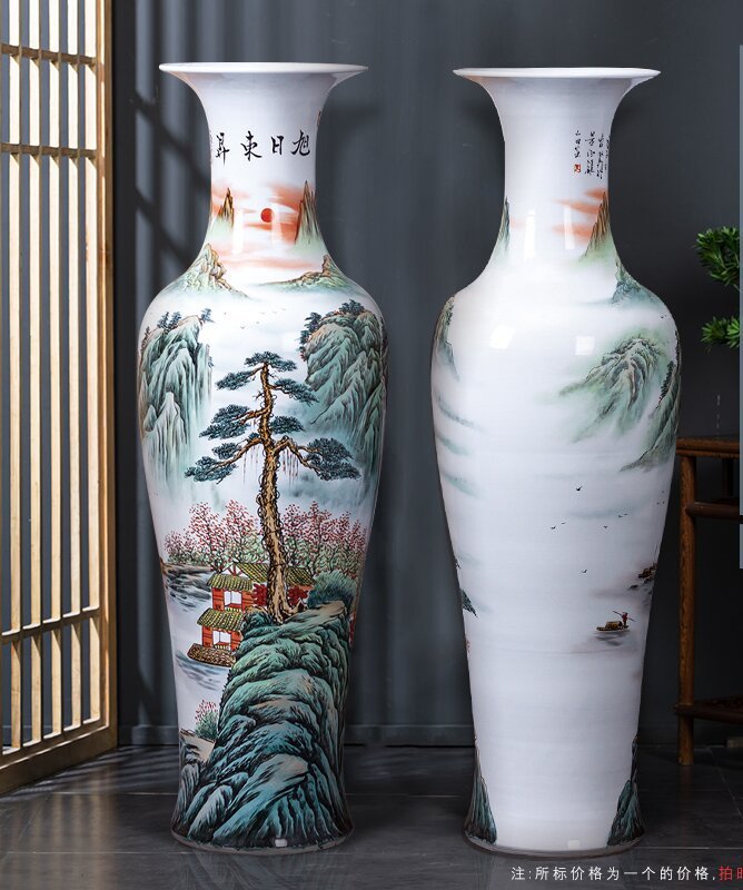 Large Chinese Hand Painted Dragon Ceramic Blue and White Porcelain Floor Vases
