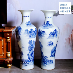 Large Chinese Hand Painted Dragon Ceramic Blue and White Porcelain Floor Vases