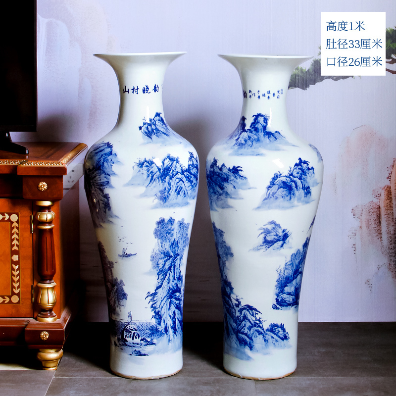 Large Chinese Hand Painted Dragon Ceramic Blue and White Porcelain Floor Vases