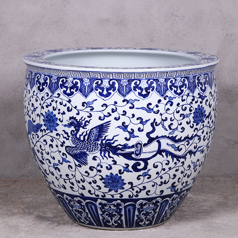 Antique large chinese Hand Painted blue white ceramic planters pots