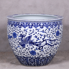 Antique large chinese Hand Painted blue white ceramic planters pots