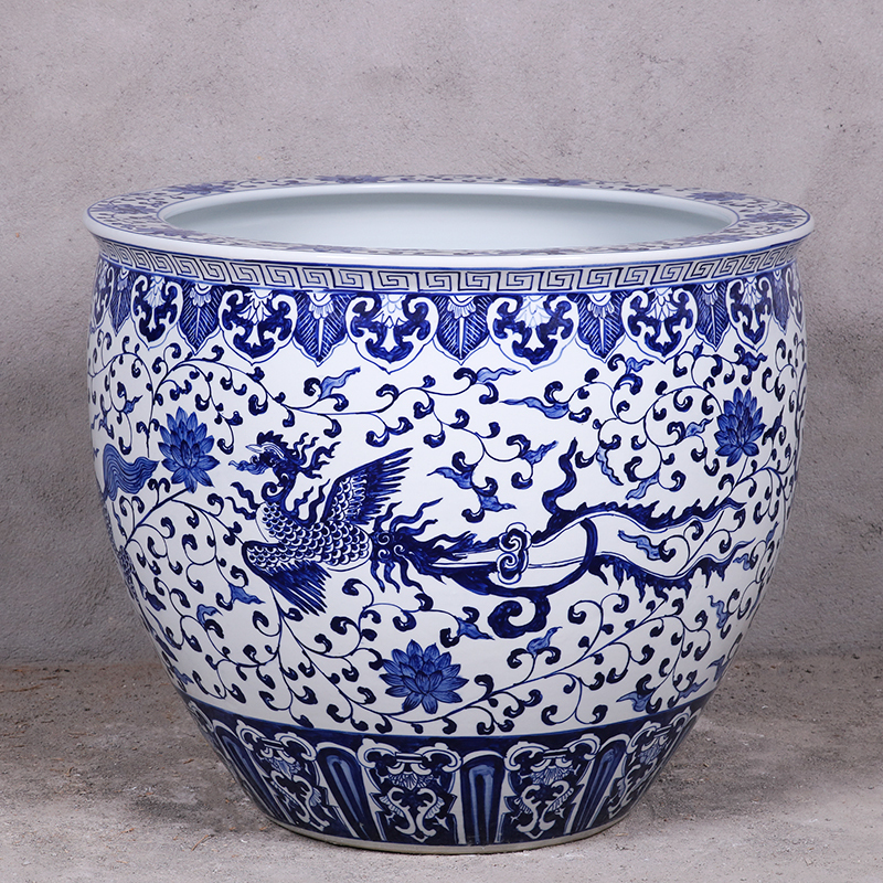 Antique large chinese Hand Painted blue white ceramic planters pots