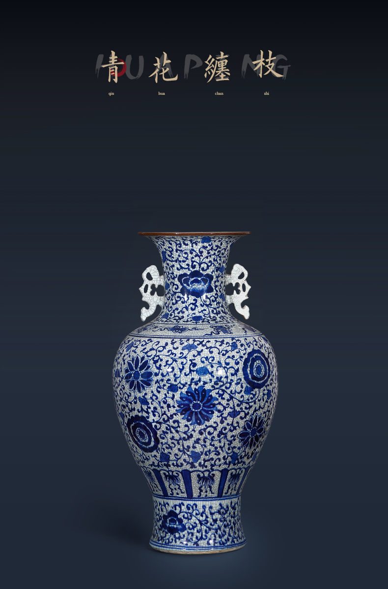Large Chinese Hand Painted Dragon Ceramic Blue and White Porcelain Floor Vases