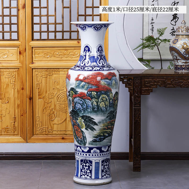 Large Chinese Hand Painted Dragon Ceramic Blue and White Porcelain Floor Vases