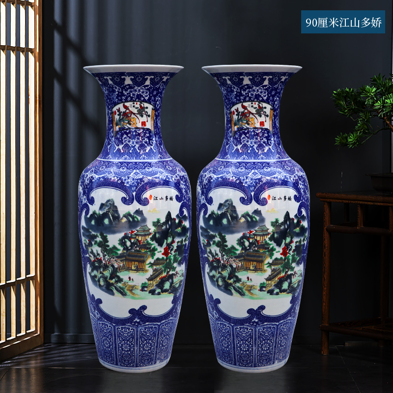 Large Chinese Hand Painted Dragon Ceramic Blue and White Porcelain Floor Vases