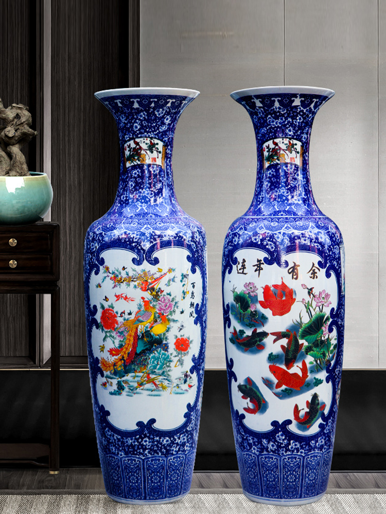 Large Chinese Hand Painted Dragon Ceramic Blue and White Porcelain Floor Vases