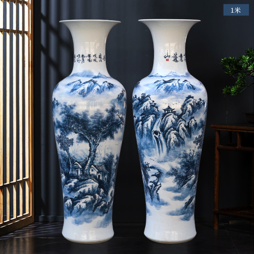 Large Chinese Hand Painted Dragon Ceramic Blue and White Porcelain Floor Vases