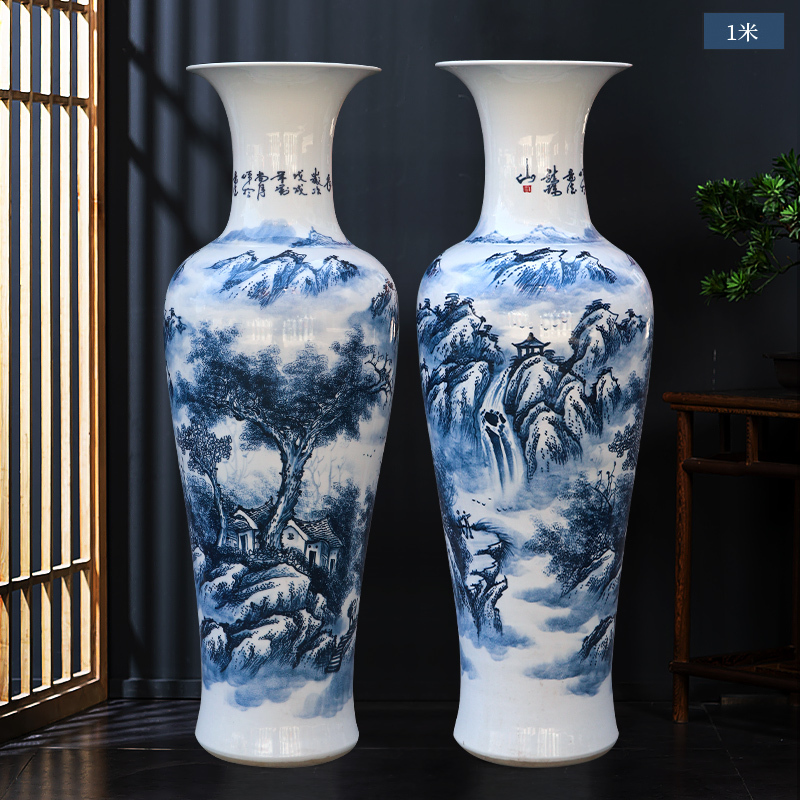 Large Chinese Hand Painted Dragon Ceramic Blue and White Porcelain Floor Vases