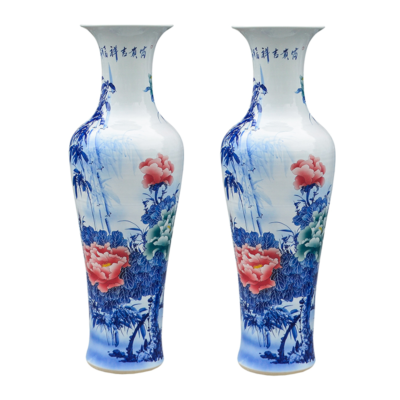 Large Chinese Hand Painted Dragon Ceramic Blue and White Porcelain Floor Vases