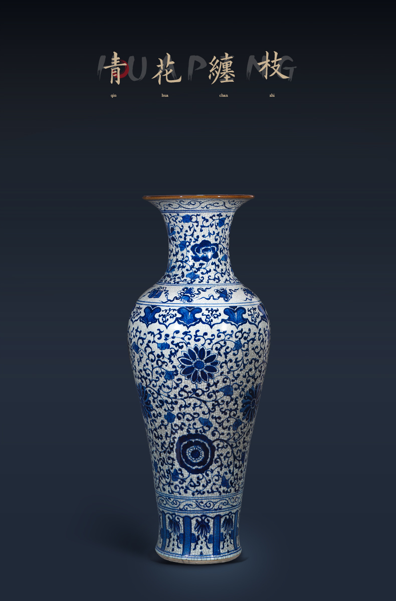 Large Chinese Hand Painted Dragon Ceramic Blue and White Porcelain Floor Vases