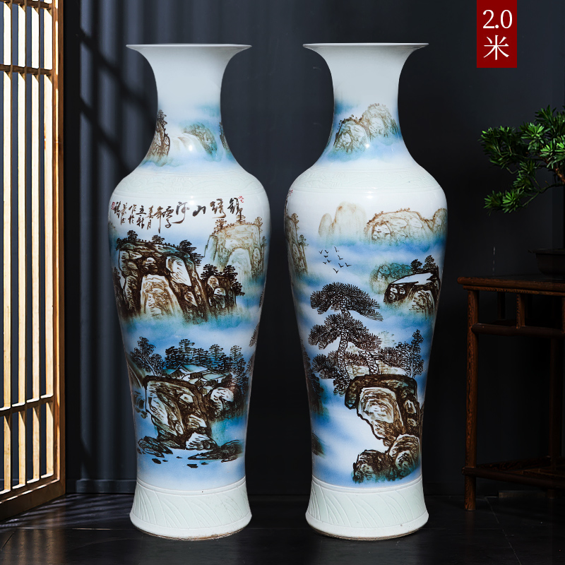 Large Chinese Hand Painted Dragon Ceramic Blue and White Porcelain Floor Vases