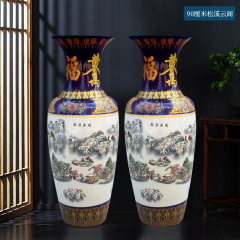 Large Chinese Hand Painted Dragon Ceramic Blue and White Porcelain Floor Vases